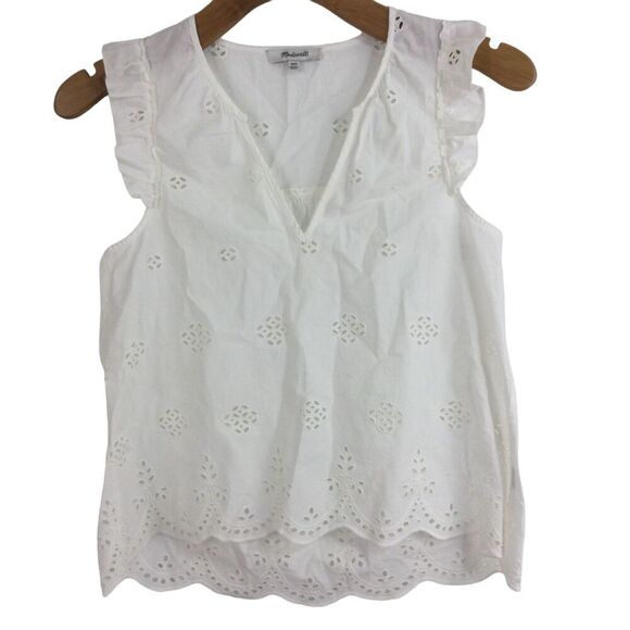 Madewell Eyelet Lace Garden V-Neck Scallop Sleeveless Blouse Tank Top White XXS - Picture 1 of 8